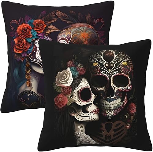 Juego de 2 fundas de almohada decorativas para los amantes del Día de los Muertos de Calavera de Azúcar, para habitación, sofá, silla, automóvil,