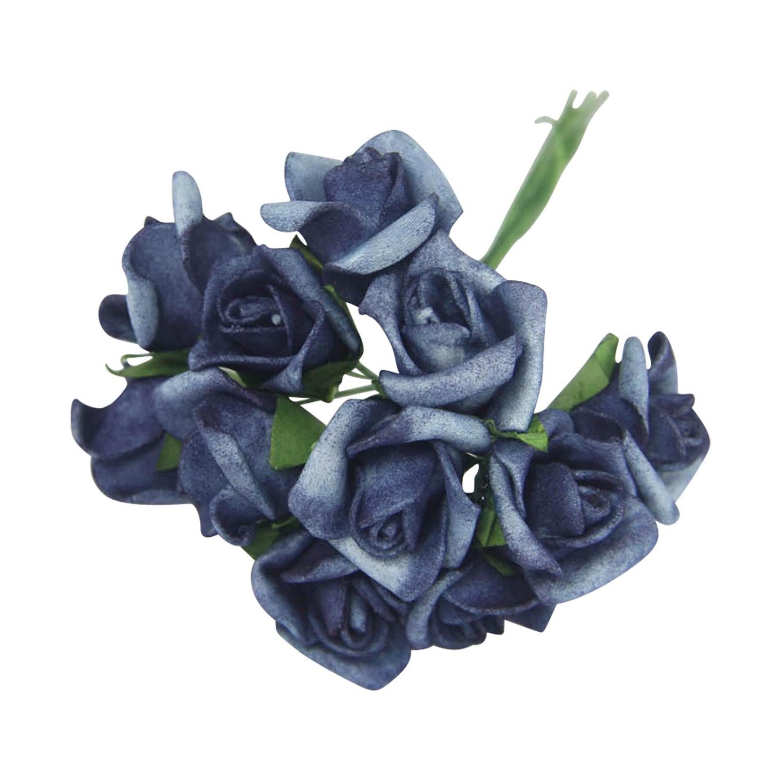 Bundles of 12 Mini Foam Rose Bunches! Bulk Wholesale Artificial Flowers Craft[Navy Blue,1 Bunch]