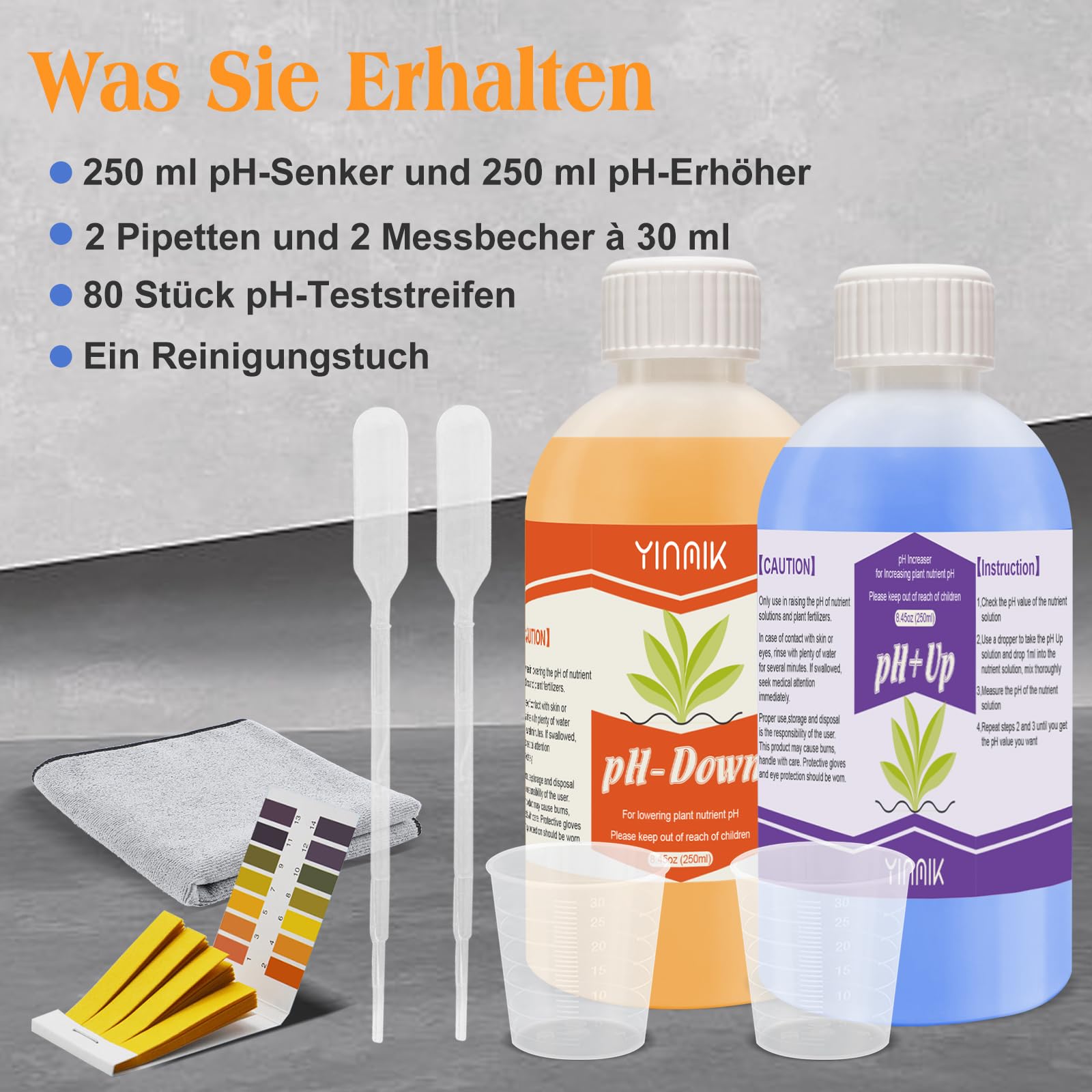 pH Regulator für Hydrokultur, pH Up and pH Down Liquid, pH Regulatorflüssigkeit zur Senkung oder Erhöhung des pH Werts, 250 ml Premium-Puffer, geeignet für alle Hydrokultursysteme (Erde und Wasser)