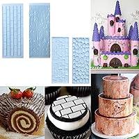 Vista 7 de 10 Set Fondant Impression Mat Mold Lace Embossing Mat Tree Bark/Brick Wall/Flower/Stone Wall Fondant Impression Mats Texture Design for Cupcake