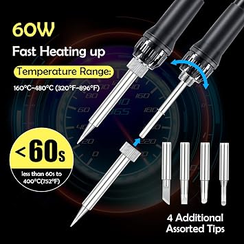 Soldering Iron Station with Fume Extractor, 80W Soldering Station, 60W Soldering Iron, Smoke Absorber, Solder Wire, LED Lighting, Fast Heating, Auto Sleep Soldering Station, LCD Digital Display