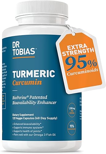 Dr. Tobias cúrcuma o curcurmin, 15 x fuerza: 0,026 oz por cápsula de 95 % curcuminoides Plus Bioperine, 1