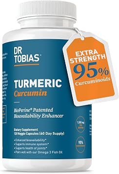 Dr. Tobias Turmeric Curcumin 1500mg with BioPerine Extra Strength Supplement with 95% Curcuminoids for Joint Support, Overall Vitality & Immune Health, 120 Vegan Capsules, Non-GMO