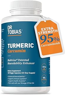 Dr. Tobias Turmeric Curcumin 1500mg with BioPerine – Extra Strength Supplement with 95% Curcuminoids for Joint Support, Overall Vitality & Immune Health, 120 Vegan Capsules, Non-GMO