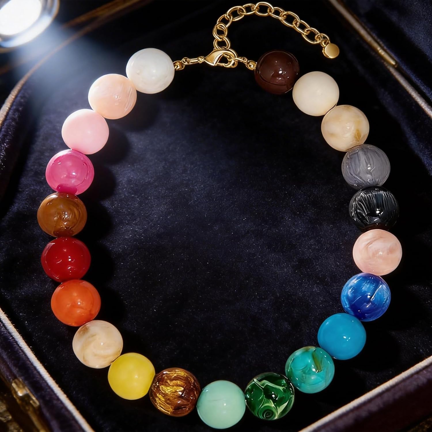 Chunky Colorful Beaded Necklace for Women Statement Large Oversized Beaded Necklace Fashion Colorful Boho Surfer Beach Necklace Vacation Pool Party Festivals Summer Jewelry