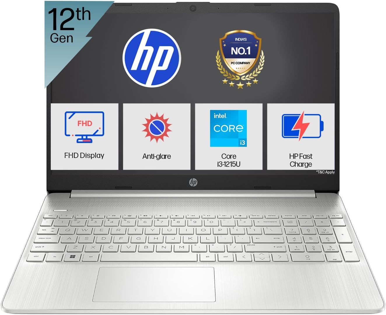 HP 15s, 12th Gen Intel Core i3-1215U Laptop (8GB DDR4, 512GB SSD) Anti-Glare, 15.6"/39.6cm, FHD, Win 11, MS Office 21, Silver, 1.69kg, Intel UHD Graphics, HD Camera, Dual Speakers, fy5011TU