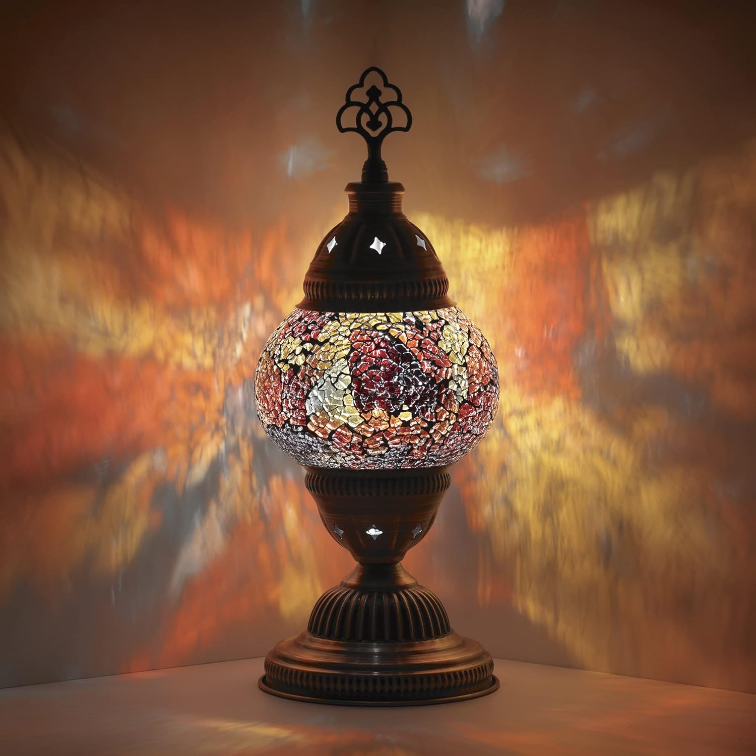 DEMMEX Handmade Colorful Mosaic Glass Table Desk Bedside Lamp Lampshade with Antique Brass Base, Small 11.8x5.5" (Cutest Jungle) - - 