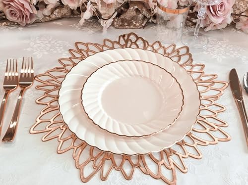 Miniatura 4 de Paquete de 20 manteles individuales metálicos de vinilo prensadocentro de mesa para boda (hoja, oro rosa)