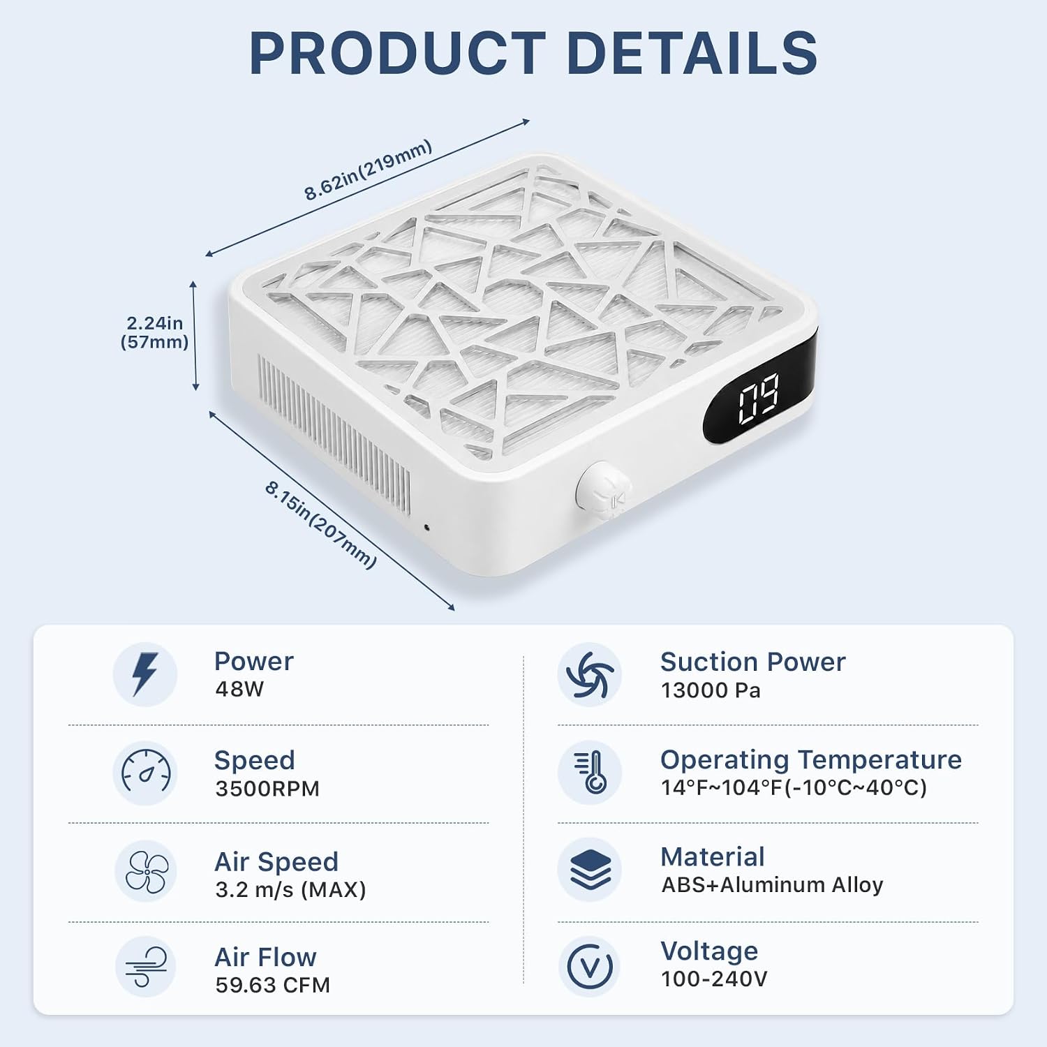 Nail Dust Collector High Suction, White | Reusable Filter, Ultra Quiet Nail Vacuum Machine, Suitable for Nail Technician, Salon and Home