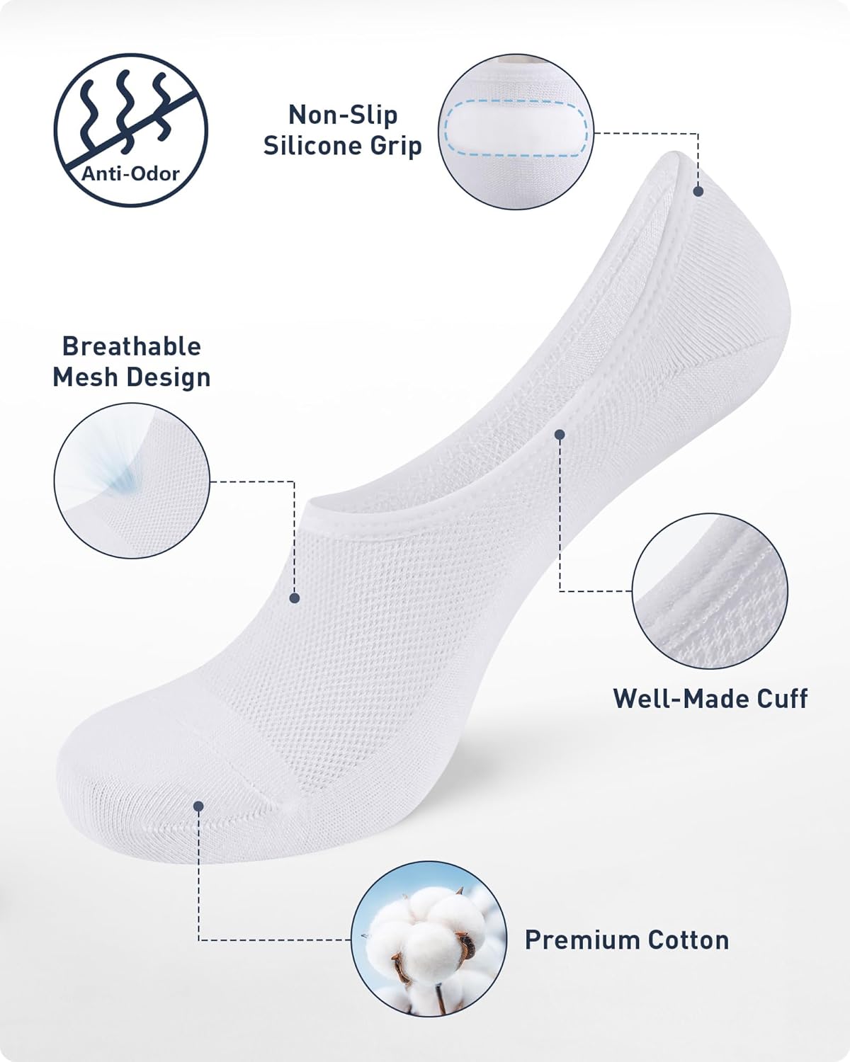 SIXDAYSOX No Show Socks Men 6 Pairs Thin Invisible Low Cut Non Slip Socks for Loafer Sneakers Size 10-13/13-15 - Image 4