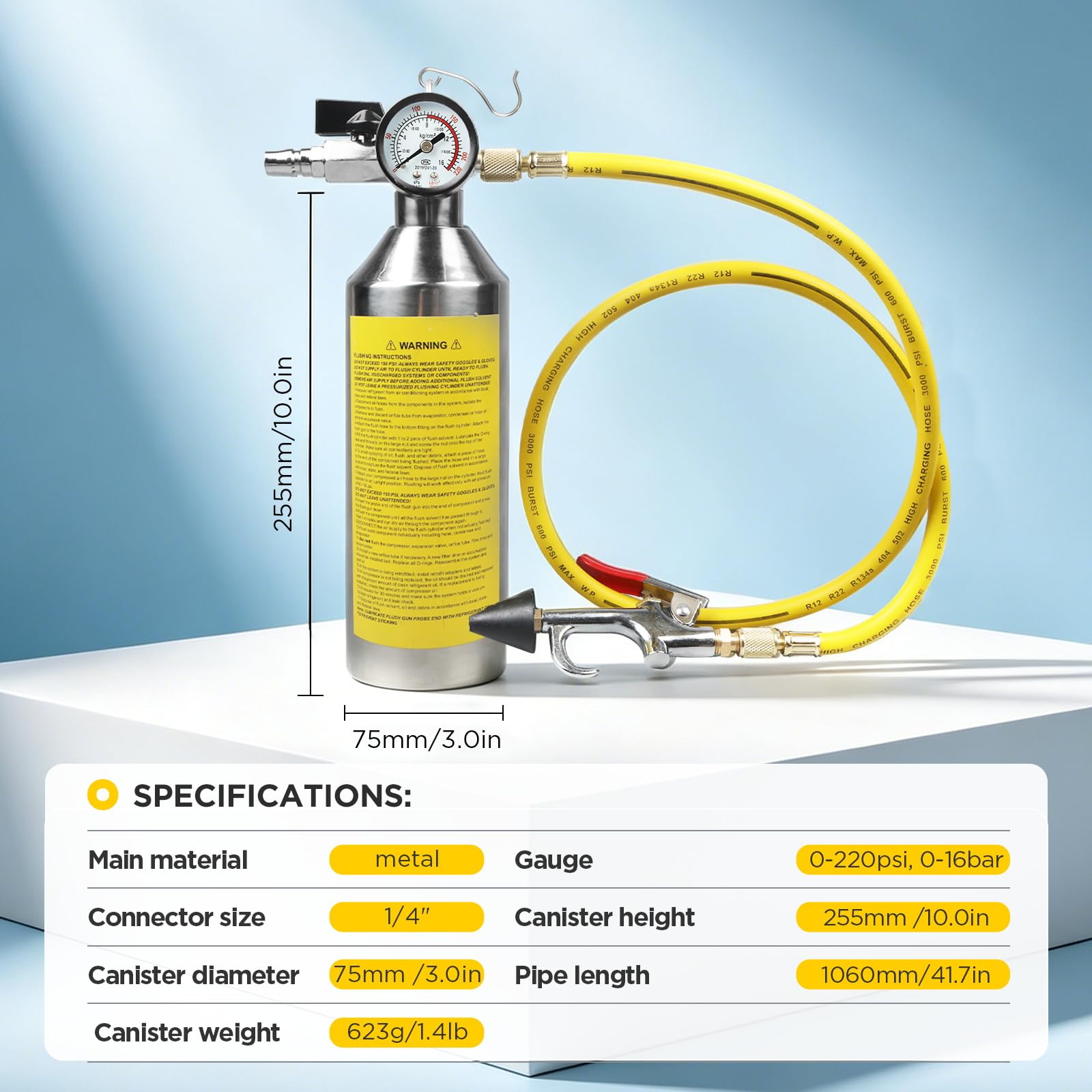 Kit de Limpieza para Conductos de Aire Acondicionado con Manómetro y Manguera de 1 Metro, Kit de Purificación para Sistemas de Aire Acondicionado de Automóviles, apto para A/C y HVAC
