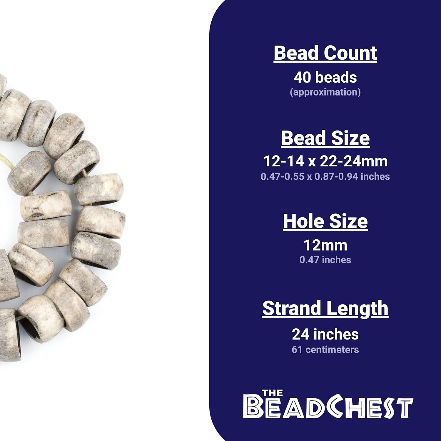 The Bead Chest Rustic Grey Bone Beads - Full Strand of Fair Trade African Beads (Ring, Rustic Grey)