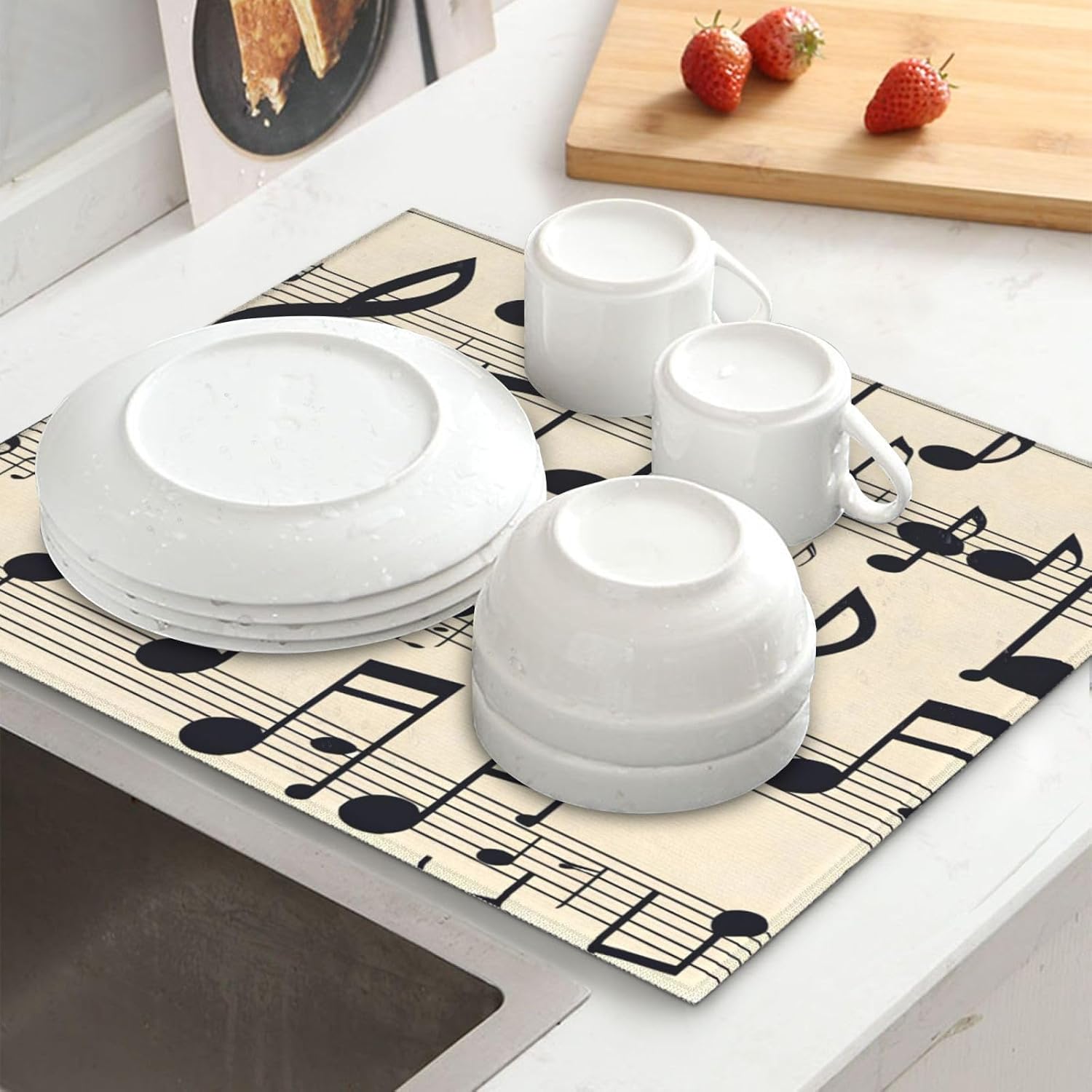Vintage Music Note Pattern Kitchen Absorbent pad, Super Absorbent Microfiber, Oversized Anti Slip image 2