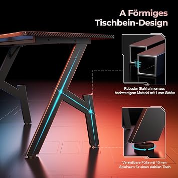HLONONE Gaming Table 100 x 50 cm PC Table with One-Piece Table Top Black
