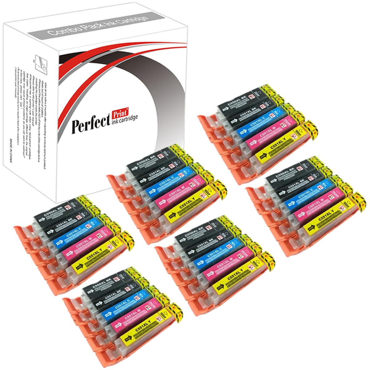 PerfectPrint Compatible Ink Cartridge Replacement for Canon Pixma iP7200 iP7250 iP8750 iX6850 MG5450 MG5550 MG5650 MG6350 MG6450 MG6600 MG6650 MG7150 MG7550 MX725 MX925 550/551 XL (BK/C/M/Y, 30-pack)
