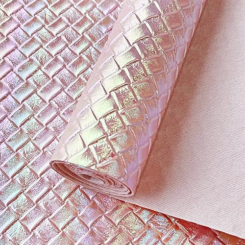 Miniatura 2 de Tela de piel sintética con tejido de arco iris, 11.8 x 53.1 in, vinilo holográfico en relieve para bolsos, lazos y manualidades de costura (azul)