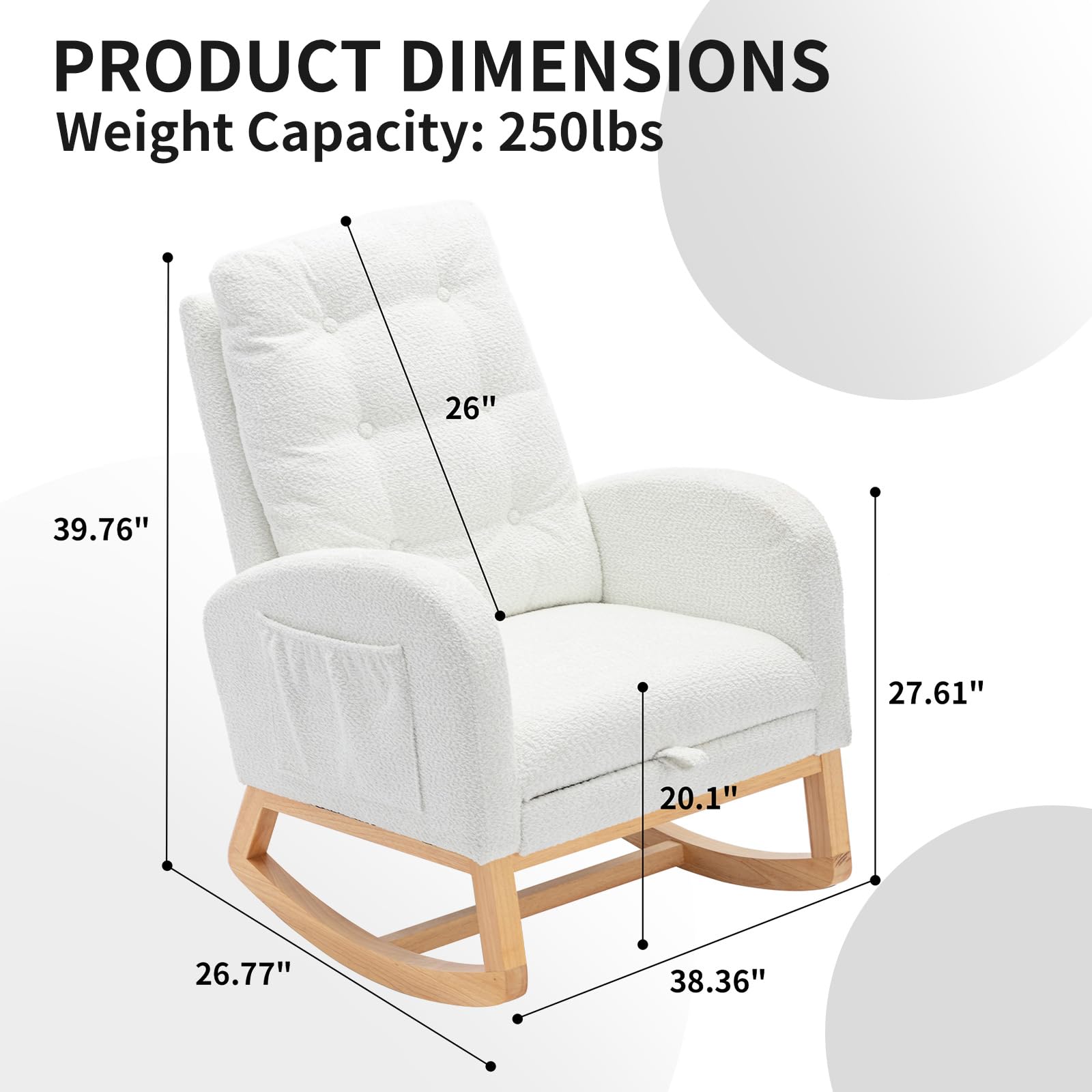 Sudwesto Nursery Rocking Chair, Polar Fleece Upholstered Glider Chair with Adjustable Footrest, Recliner Chair with Side Pocket, Padded Rocker Recliner Chair for Living Room, Bedroom (White)