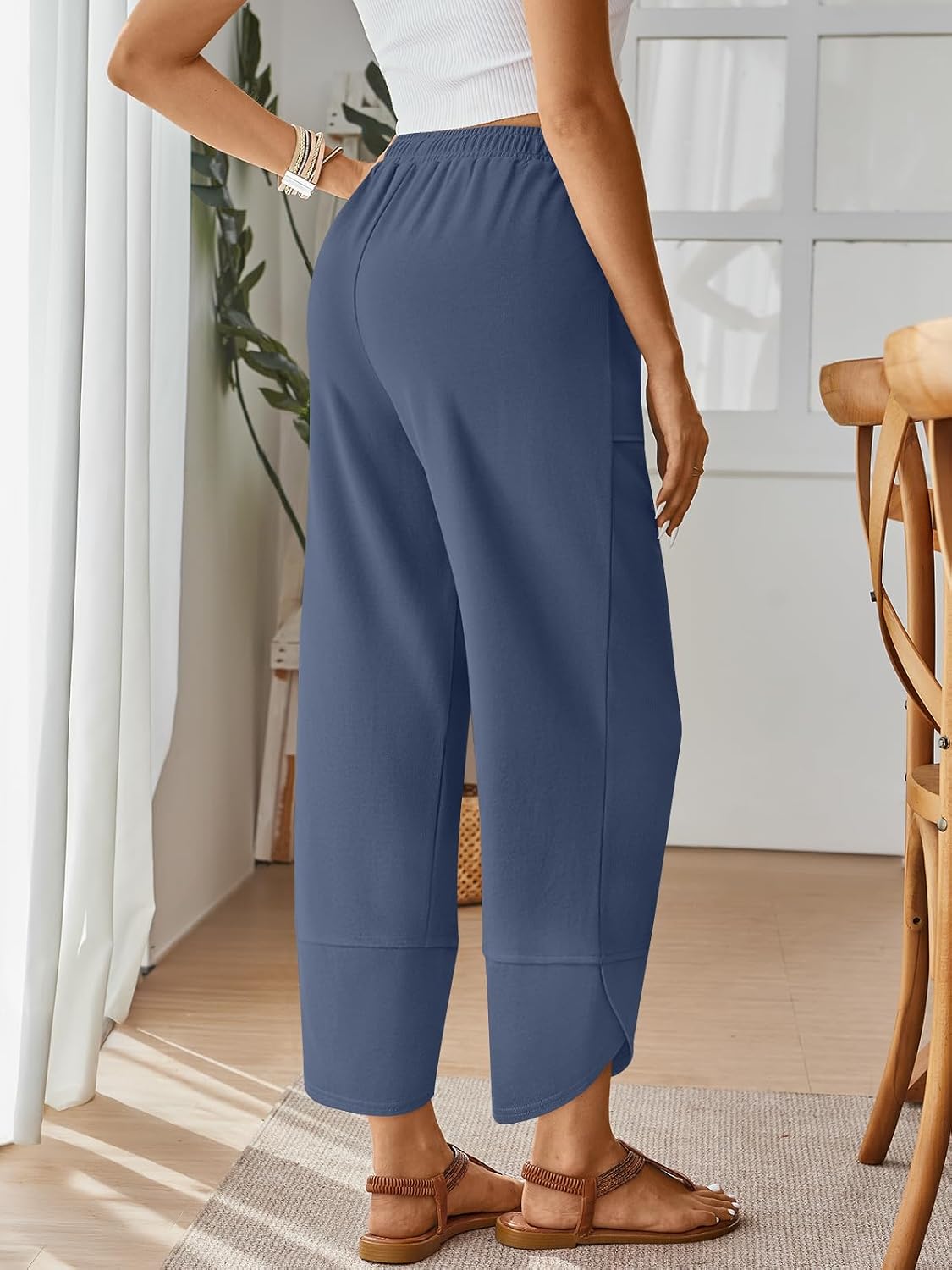 Trendy Queen Women's Wide Leg Pants, Soft Cotton Blend with Pockets for Casual Summer