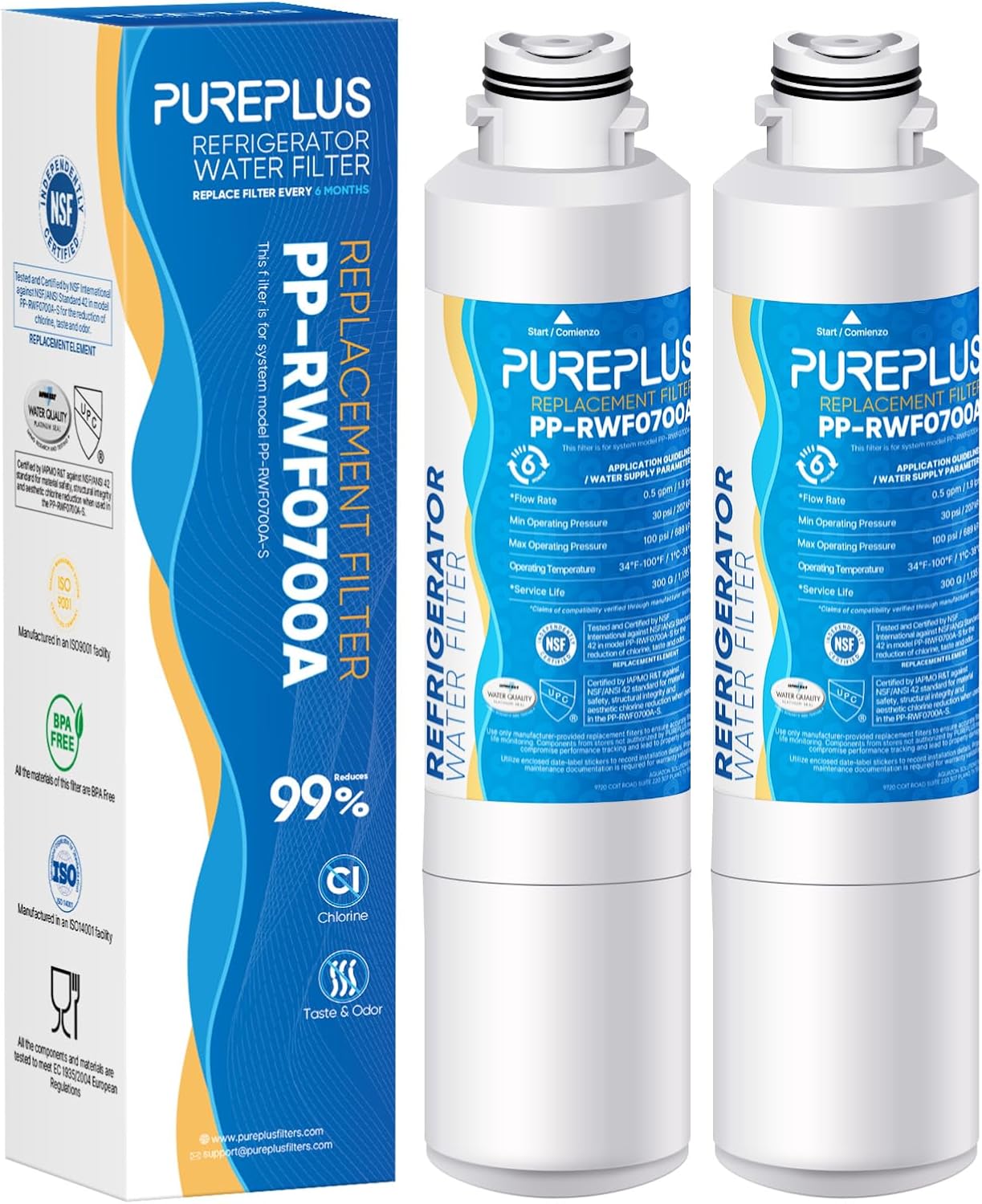 PUREPLUS DA29-00020B Replacement for Samsung RF28HMEDBSR, RF263BEAESR, HDX FMS-2, HAF-CIN/EXP, RF4287HARS, PL-200, RFG297HDRS, RF28HFEDBSR, DA97-08006A 469101 RWF0700A Refrigerator Water Filter, 2PACK