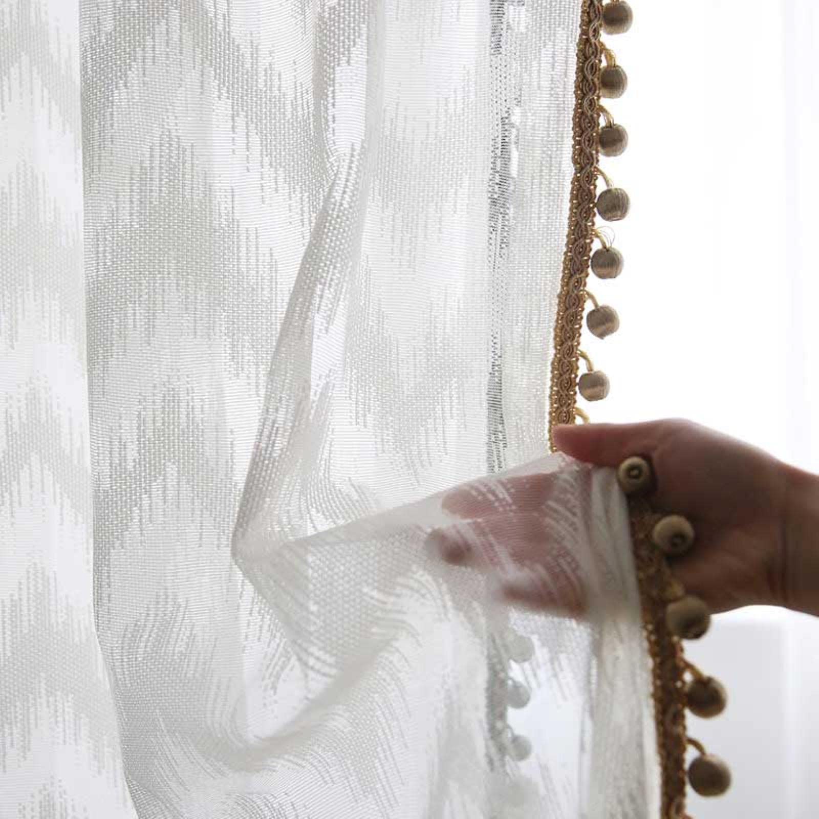 Zasłony tiulowe w paski, przezroczysty woal do salonu, sypialni, kuchni i balkonu, biała kieszeń na pręt, szer. 350 x dł. 250 cm, 2 panele