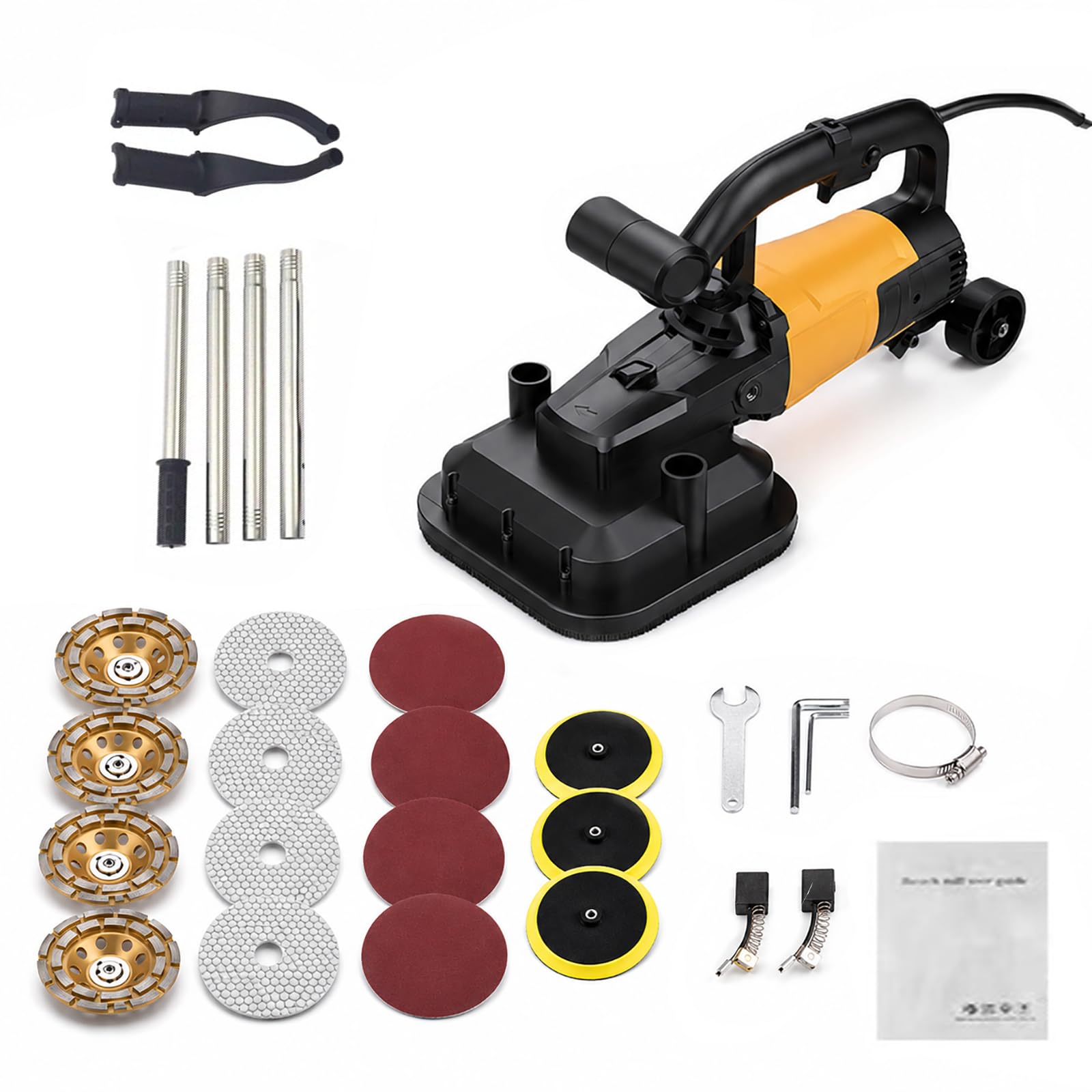 Hcauynn Kita Concrete Grinder Machine With Extension Rod, Heavy Duty Floor Grinder For Concrete, Stone & Wall Grinding, 0-4800Rpm Concrete Polishing Machine