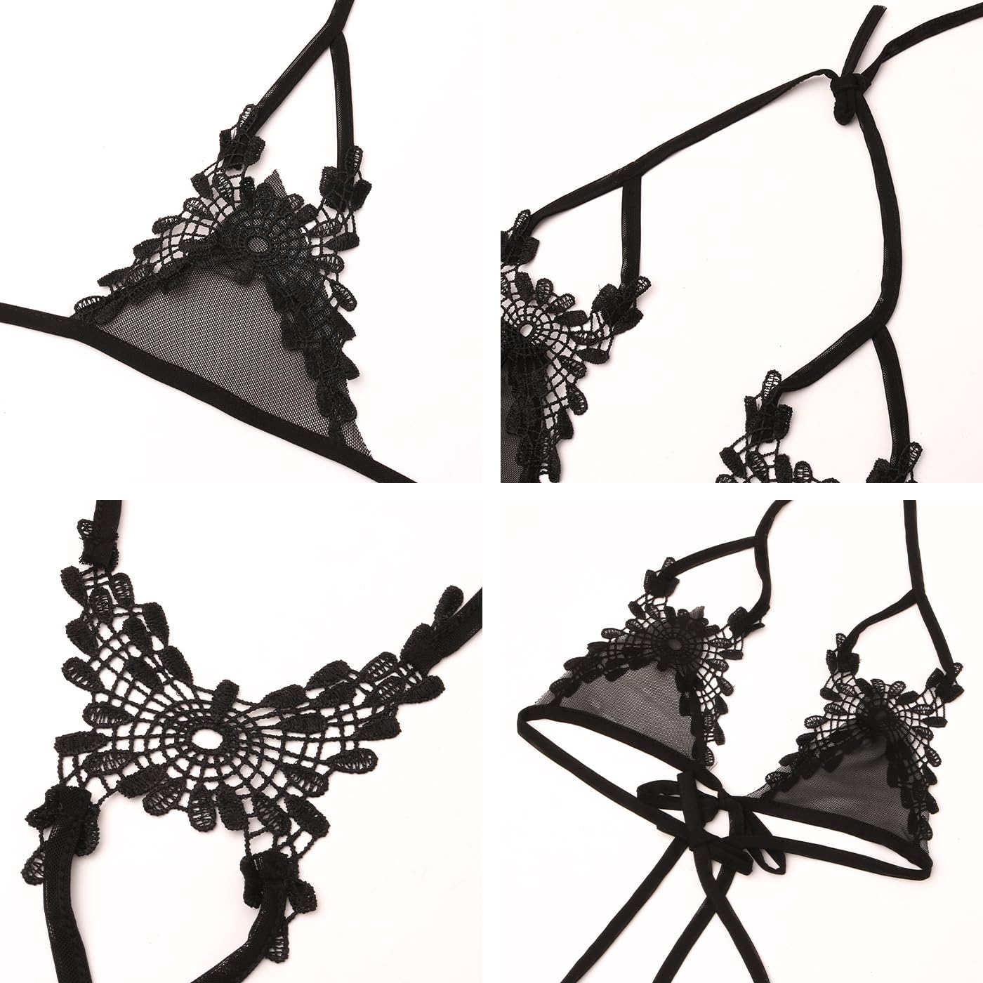 Sexy Outfit Conjunto de Sujetador y Braguitas de lencería de Encaje, microbikini Sexy con Cuello Halter, Top pequeño con Tiras, picardías con Tanga pequeña y Antifaz