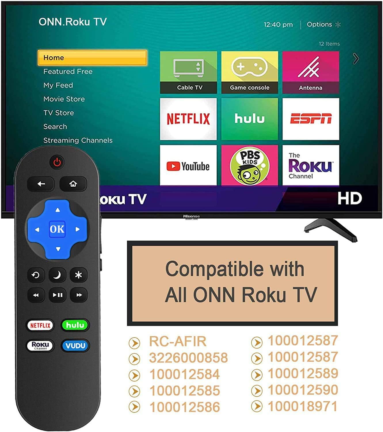 Limited Motiexic Replacement Onn Roku TV Remote, Compatible with All Onn Roku TV 100007147 3226000855 3226000858 100012584 100012585 100012586 100012587 with 4 Shortcut Keys Netflix, Hulu, Roku-Channel, VUDU