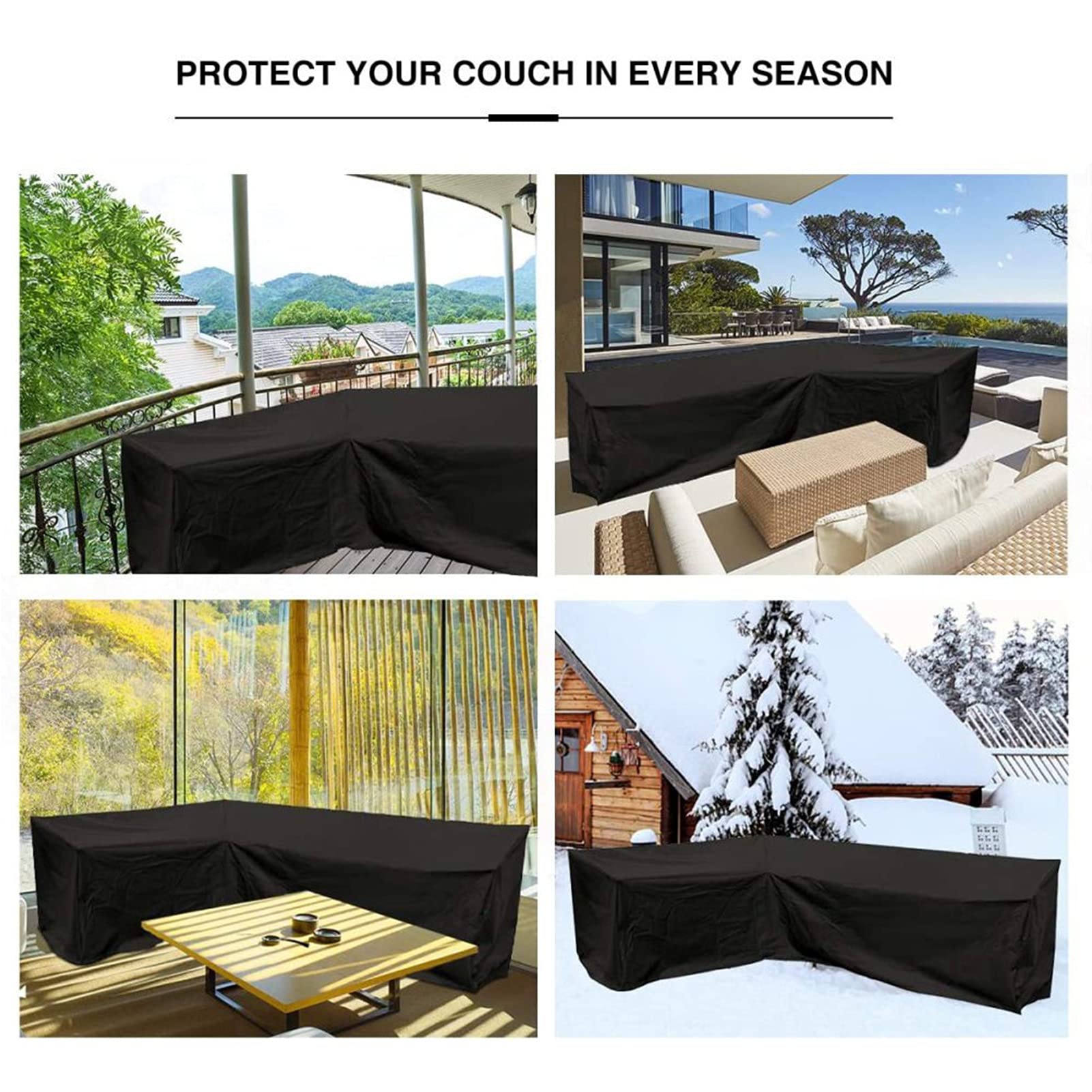 Copridivano Esterno,copertura mobili giardino, 210D Poliestere Copertura di Panca Impermeabile Copridivano a forma di L(270x270x90cm)