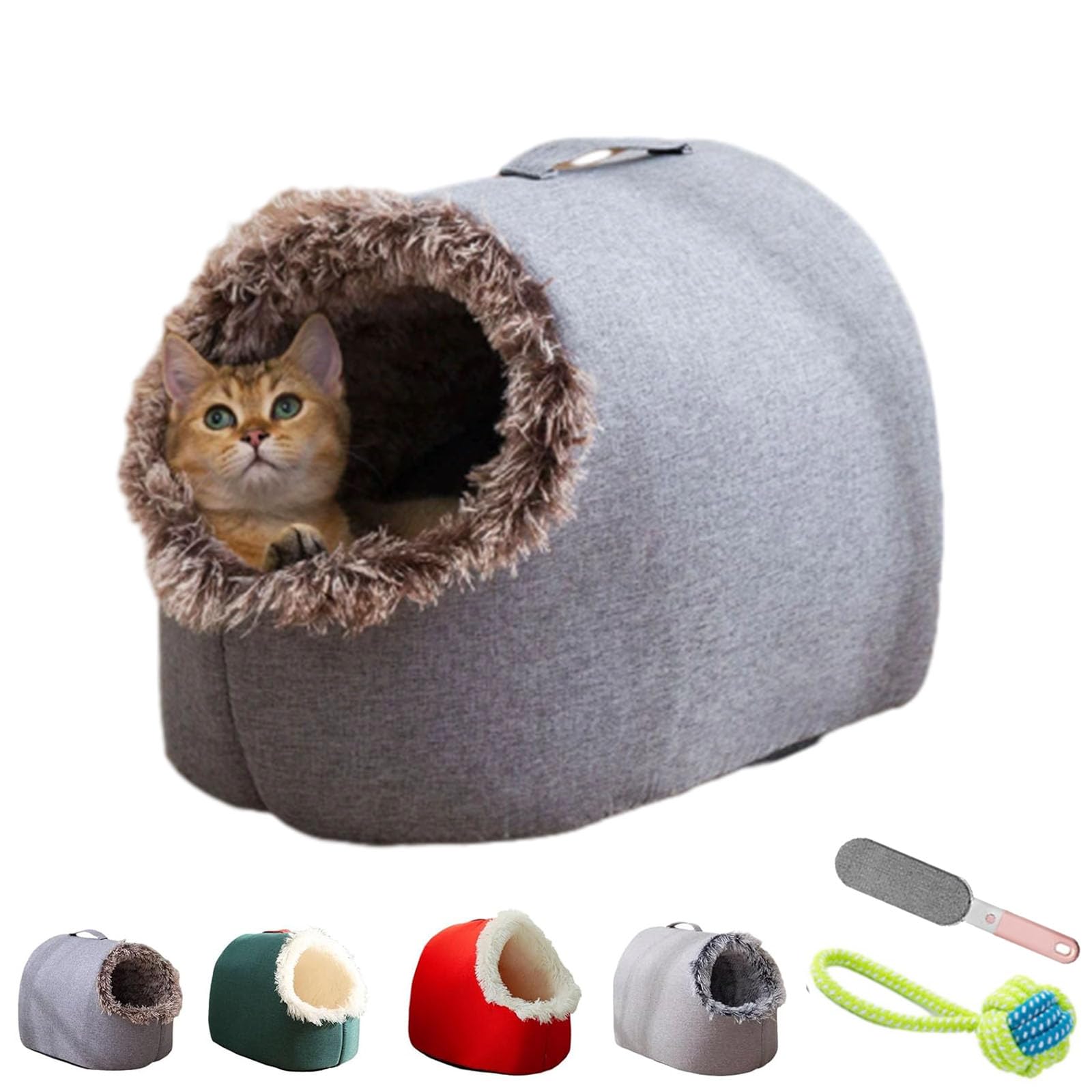 Winter Warm Pet Cave Bed, Soft Plush Cozy Dog and Cat Hideaway with Removable & Washable Cushioned, Cats House Tent Bed Anti Slip in Indoor for Cats, Kittens and Small Dogs (Brown, L)