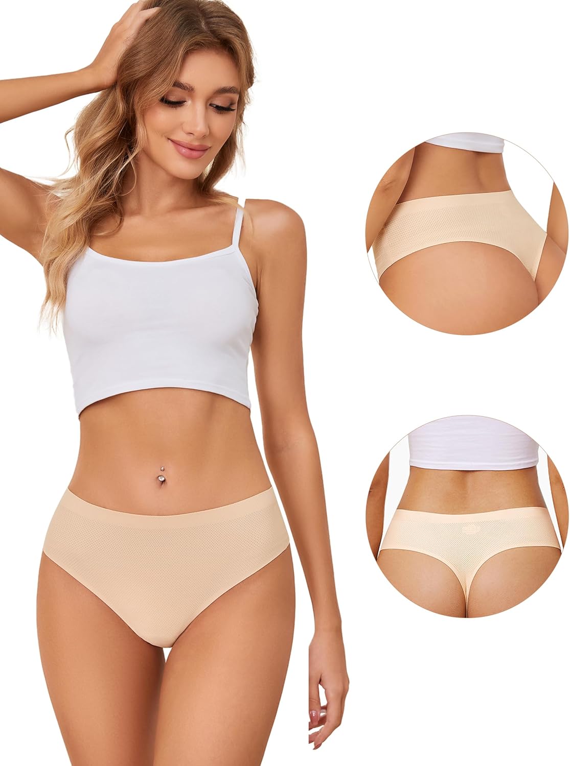 voenxe Seamless Women Underwear Thongs,High Waisted No Show Ladies Panties,Breathable Comfy Active Hi Rise Cut Undies,5-Pack - Image 3