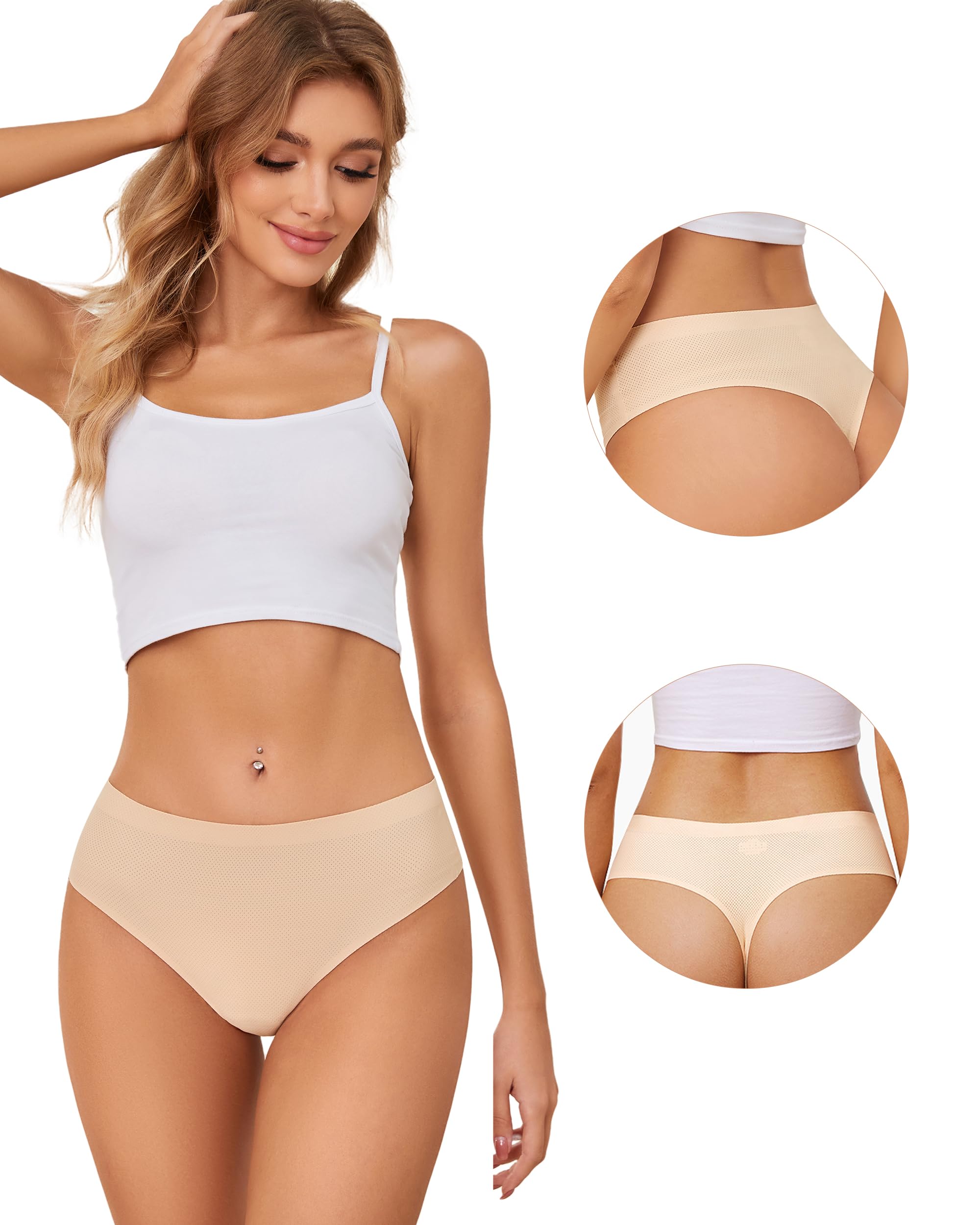 VOENXE Perizoma da Donna Senza Cuciture A Vita Alta,Slip Tange Donna Brasiliana,Invisibili Microfibra Mutande,Biancheria Confezione String Thong,Seamless,Pacco da 5