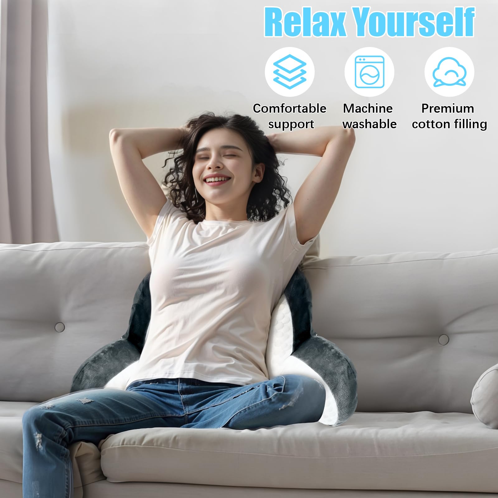 Suewidfay Lesekissen für Bett und Sofa, 70x50cm Groß Erwachsenen Rückenkissen, Komfortkissen Lesekissen mit Abnehmbarer Nackenrolle und Armlehnen, Lesesitzkissen zum Lesen, Fernsehen, Faulenzen