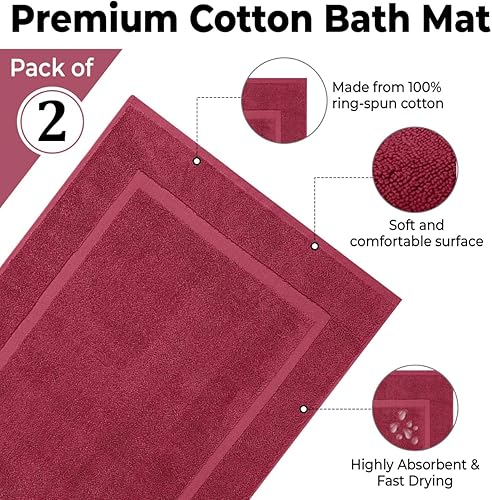 Miniatura 4 de ECO TOWELS Paquete de 2 tapetes de baño con bandas de algodón, no son alfombras de baño, 22 x 34 pulgadas (azul marino) - Ligeras