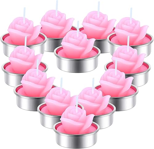 TecUnite 12 velas de rosas hechas a mano, delicadas velas de rosas para San Valentín, spa, fiesta, boda, regalo para decoración del hogar (rosa)