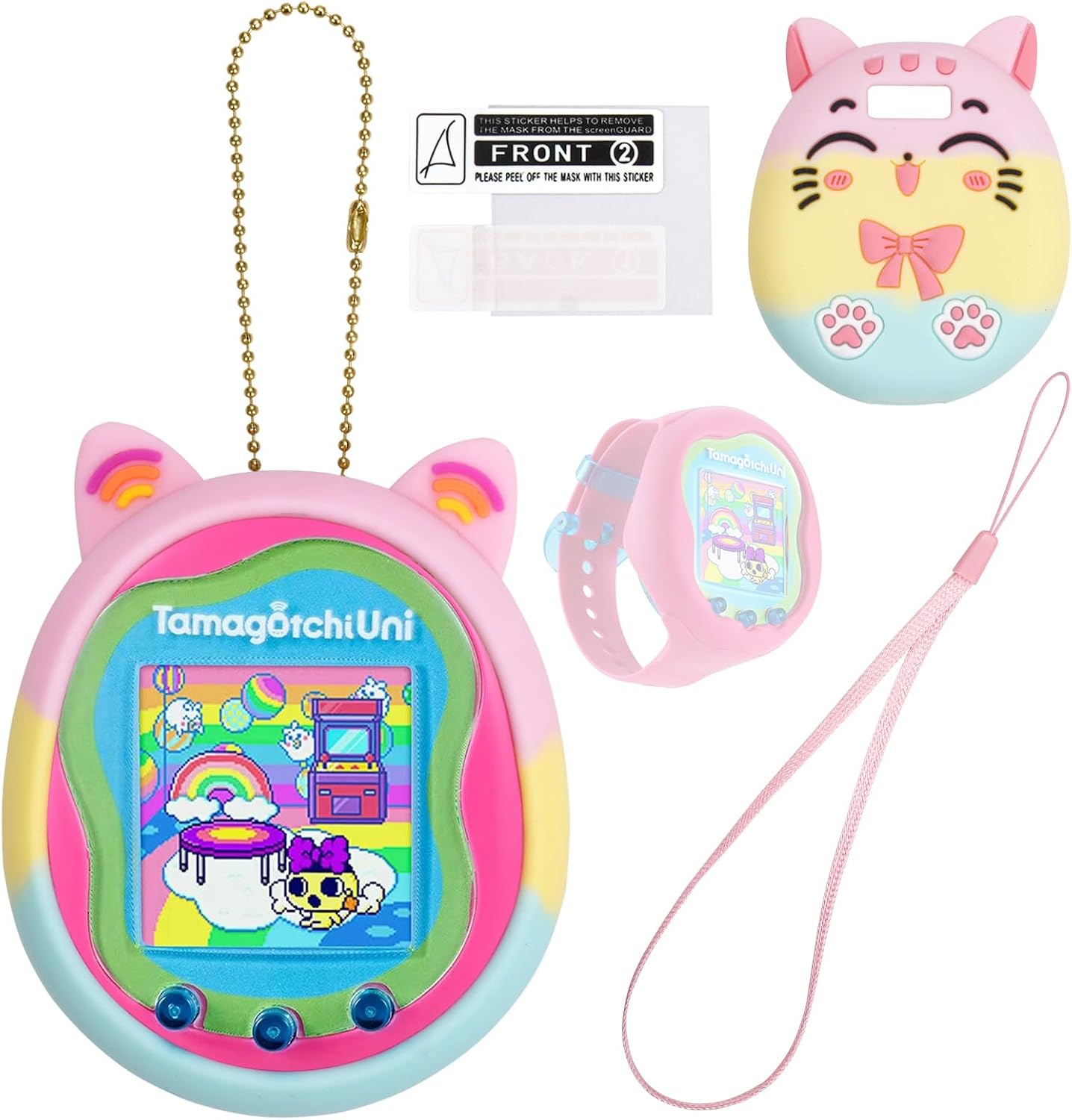 Xcivi Silicone Case Cover, Lanyard And Screen Protector Film For Tamagotchi Uni Virtual Interactive Pet Game Machine (Purple)