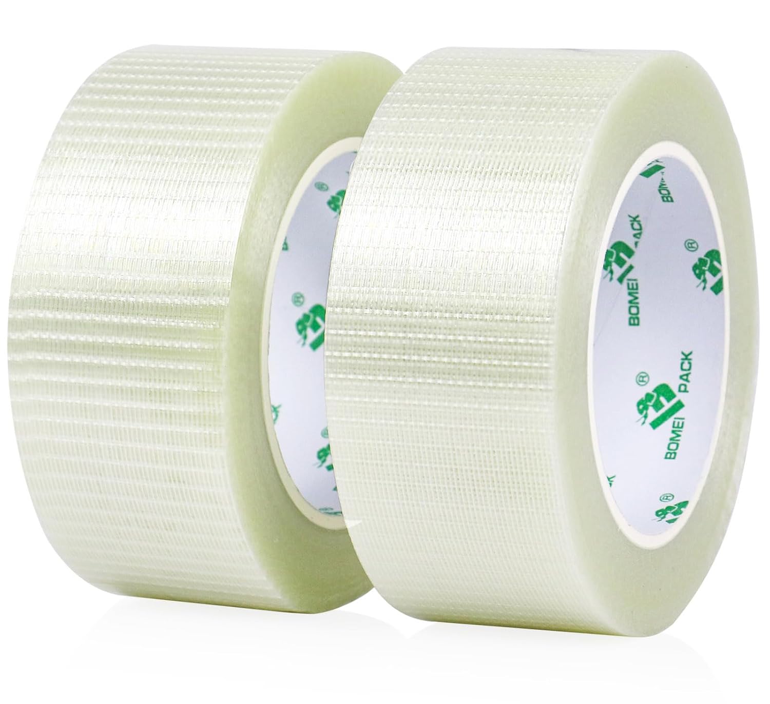 BOMEI PACK Cross Filament Strapping Tape 1.88 inch x 36yds x 6.7Mil Transparent Reinforced FiberglassTape for Heavy Duty tasks, Strong Holding Power,Shipping, 2Rolls Total 72Yards