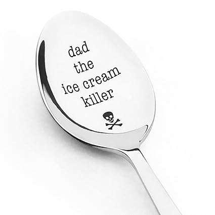 nakouhei 1 Set Engraved Stainless Steel Spoon Gift Dad The Ice Cream Killer Spoon Dessert Spoon Ice Cream Spoon With Gift Box For Dad Husband Men Birthday Father's Day Christmas Gift Funny Gift