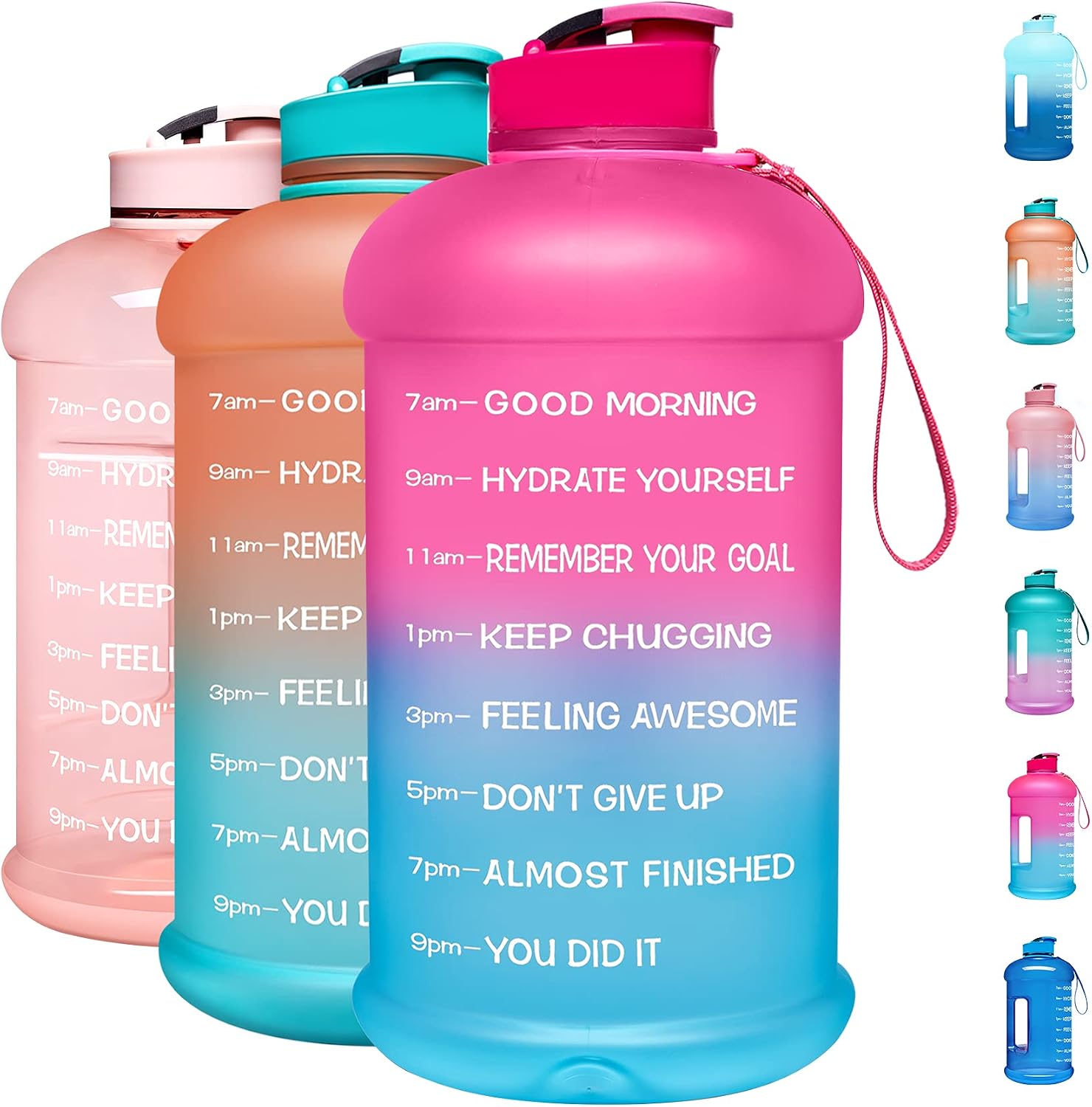 Venture Pal Motivational Water Bottle with Time Marker - 1 Gallon/ 128 Oz Reusable Water Jug with Handle and Measurement Scale - Leakproof Large Water Bottle for Gym, Office, Home