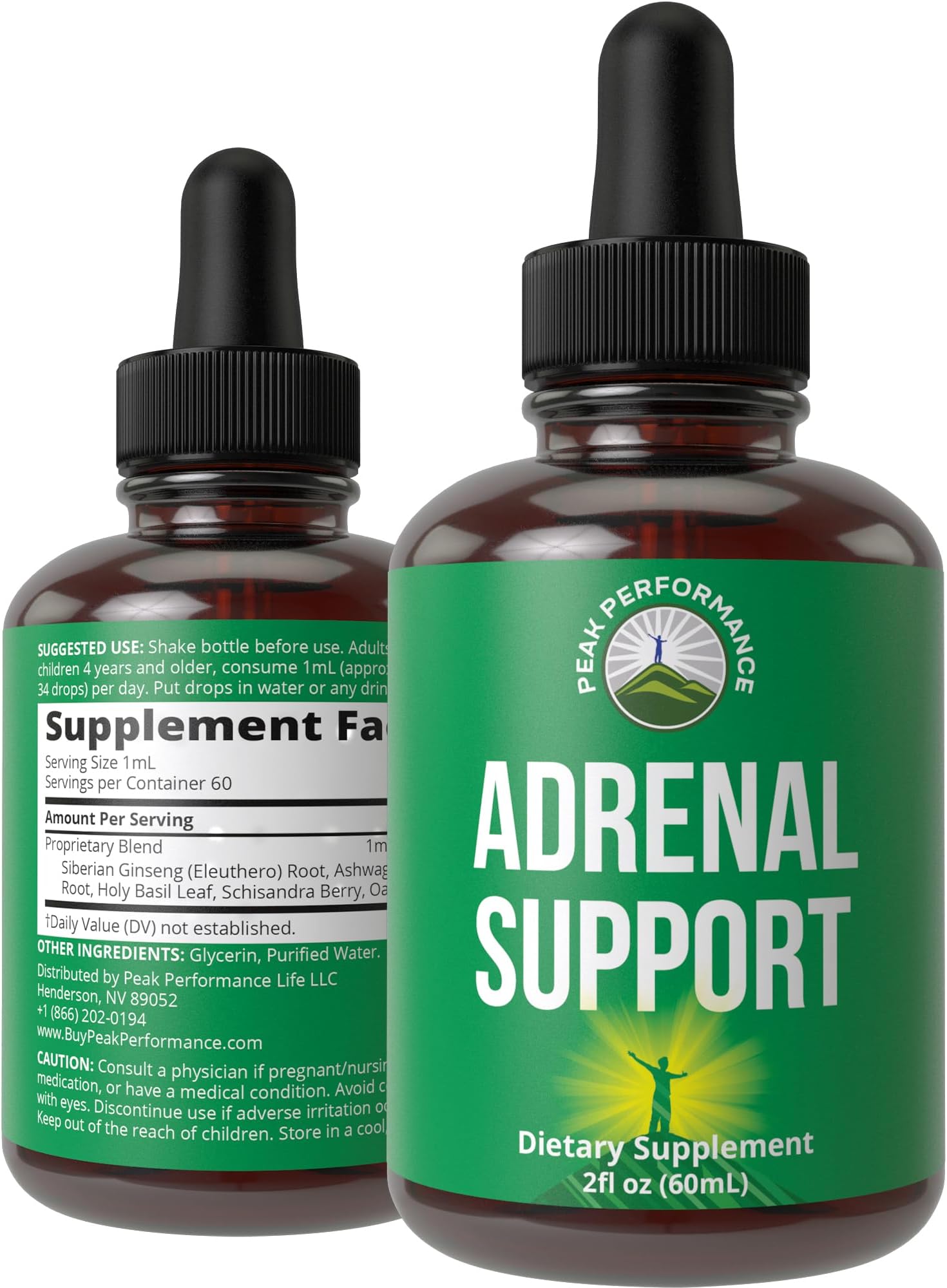 Peak Performance Adrenal Support Supplements to Restore Energy from Adrenal Fatigue. Liquid Drops Complex for Women and Men. Supports Healthy Cortisol Management. Supplement with Adaptogens
