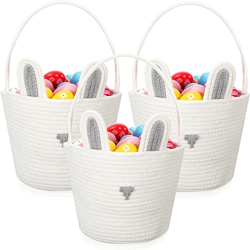 Beeveer Paquete de 3 cestas de Pascua para niños, cesta de huevos de Pascua, cesta de conejo con orejas de conejo, cestas de juguetes, cesta de