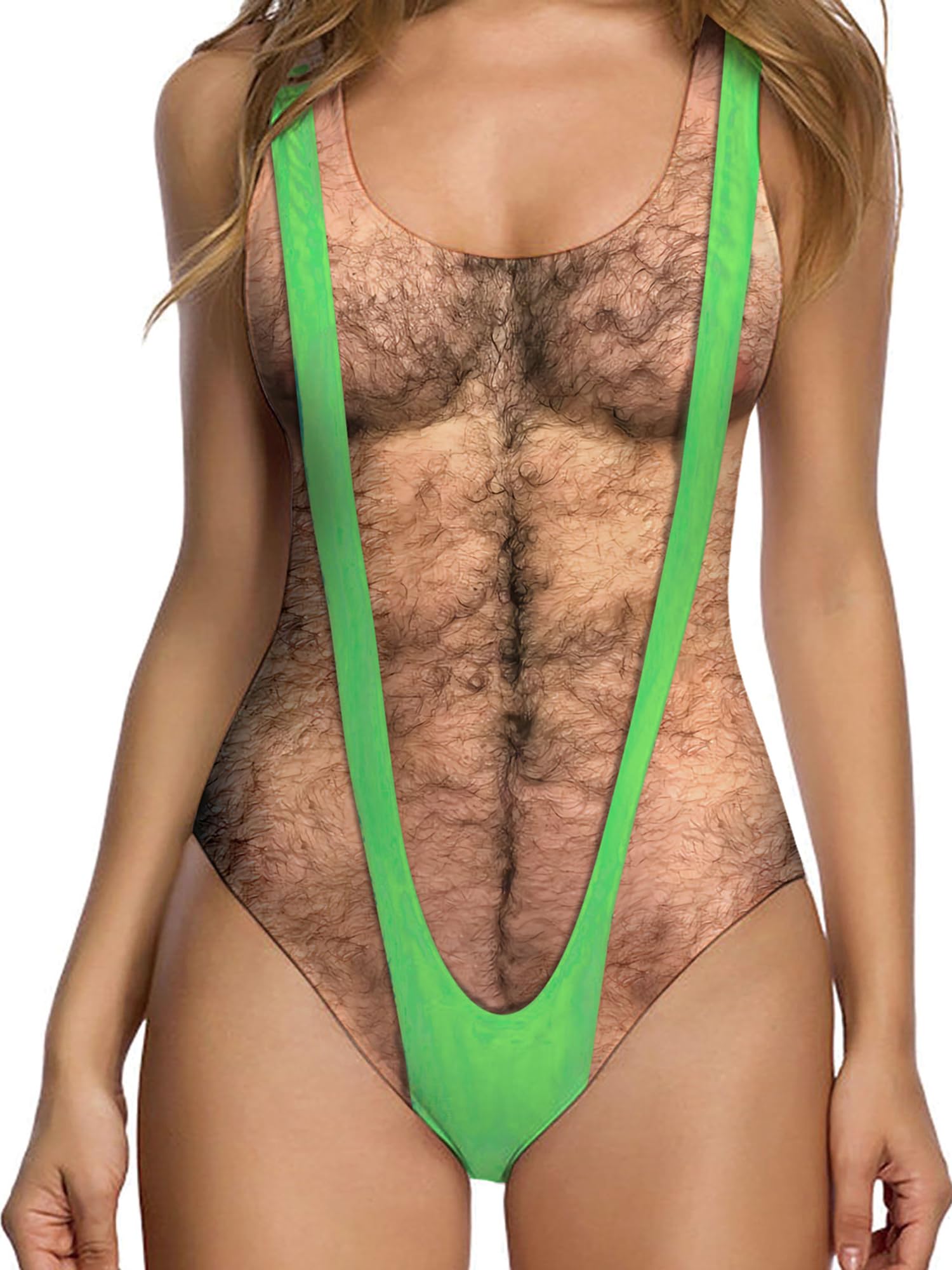uideazone Women Funny Chest Muscle Deep V Backless One Piece Bathing Suit