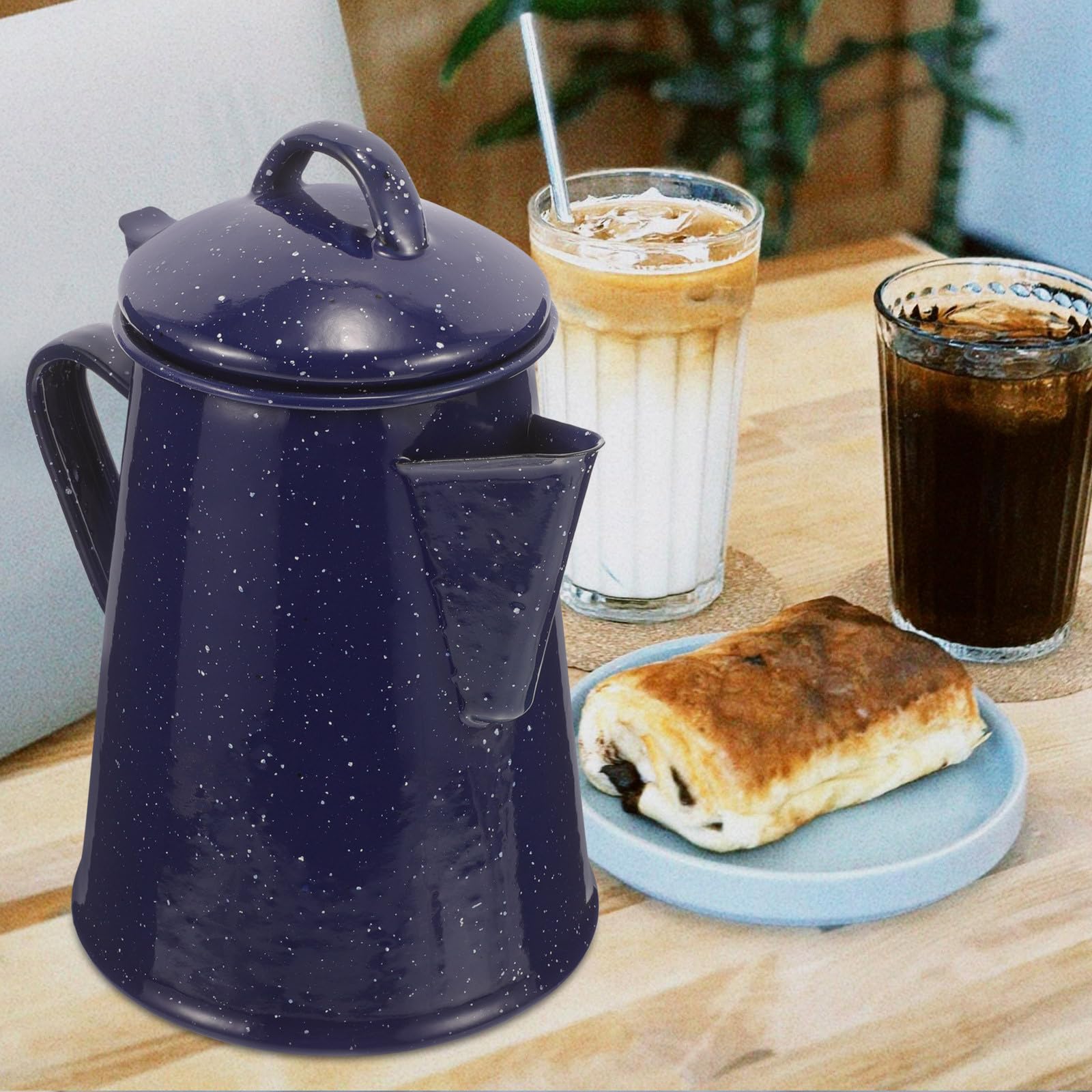Tetera de Esmalte Azul con Boquilla, Capacidad 1.2l, Diseño Elegante, Adecuada para Cocina de Camping y Uso Doméstico