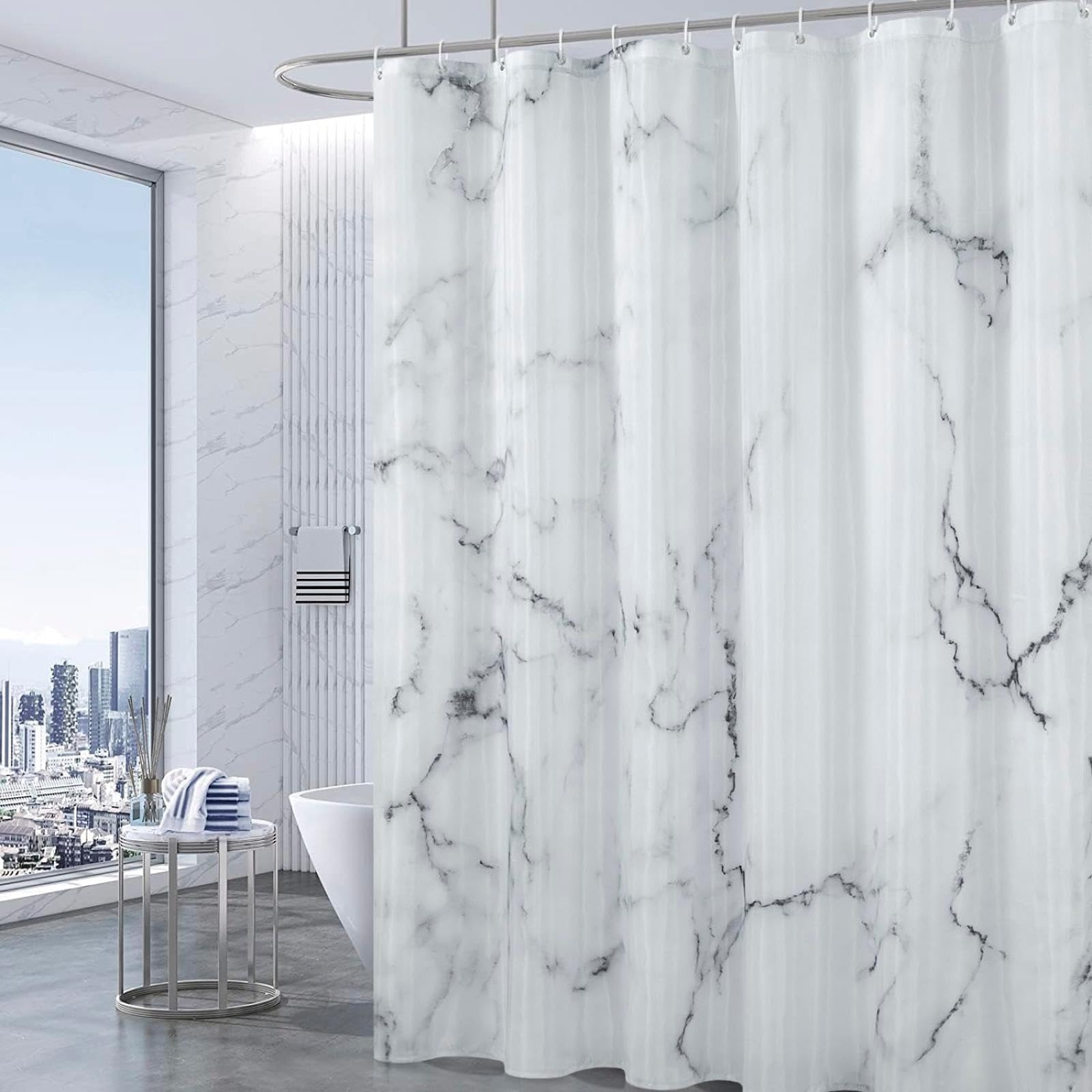 UIYIUI Grey White Marble Shower Curtain 47x94in-120x240cm Modern Luxury Abstract Crack Texture Ink Painting Bathroom Decor Curtain, Polyester Fabric Waterproof for Shower Stall Bathtub Hotel