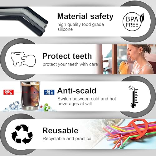 Miniatura 2 de Walfos Pajitas de silicona reutilizables, de 10.5 pulgadas, flexibles, flexibles, para batidos, vasos de 20 y 30 onzas, sin BPA (6 piezas de ancho +