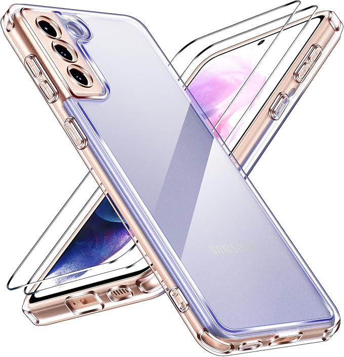 ivoler Anti-Amarillo Clara Funda para Samsung Galaxy S21+ 5G / S21 Plus 5G con 2 Piezas Cristal Templado, [Protección Militar] Carcasa Protectora Antigolpes Transparente Anti-Choques Bumper Case