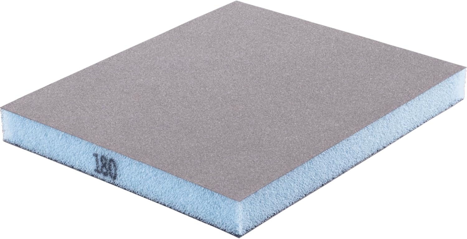 PFERD 2-Sided Sanding Sponge, 4" x 4-3/4", 180 Grit Aluminum Oxide – Heavy-Duty Hand Sanding Block for Wood, Metal, Paint & Drywall (Pack of 5) - Part 46406