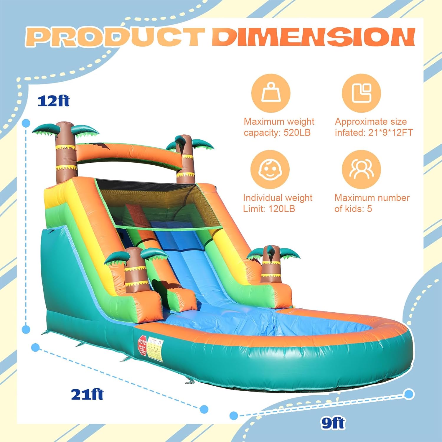 21FT Inflatable Water Slide for Adults / 100% PVC Commercial Bounce House Water Slide with Blower, Big Splash Pool, for Backyard, Park or Commercial Use,21x9x12 FT