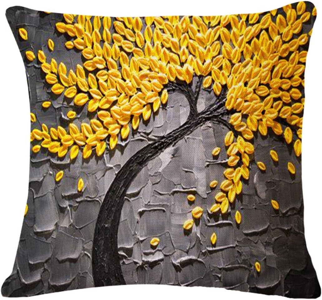 Canuven Oil Painting Yellow Flower And Black Tree Cotton Linen Throw Pillow Cover Case Cushion Home Sofa Decorative 18 X 18 Inch