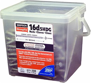 Simpson Strong-Tie 16D5HDG-R Strong-Drive SCN Connector Nail - 3-1/2 in. x 0.162 in., Smooth Shank, Full Round Head, Hot-Dipped Galvanized Steel Build 200-Qty