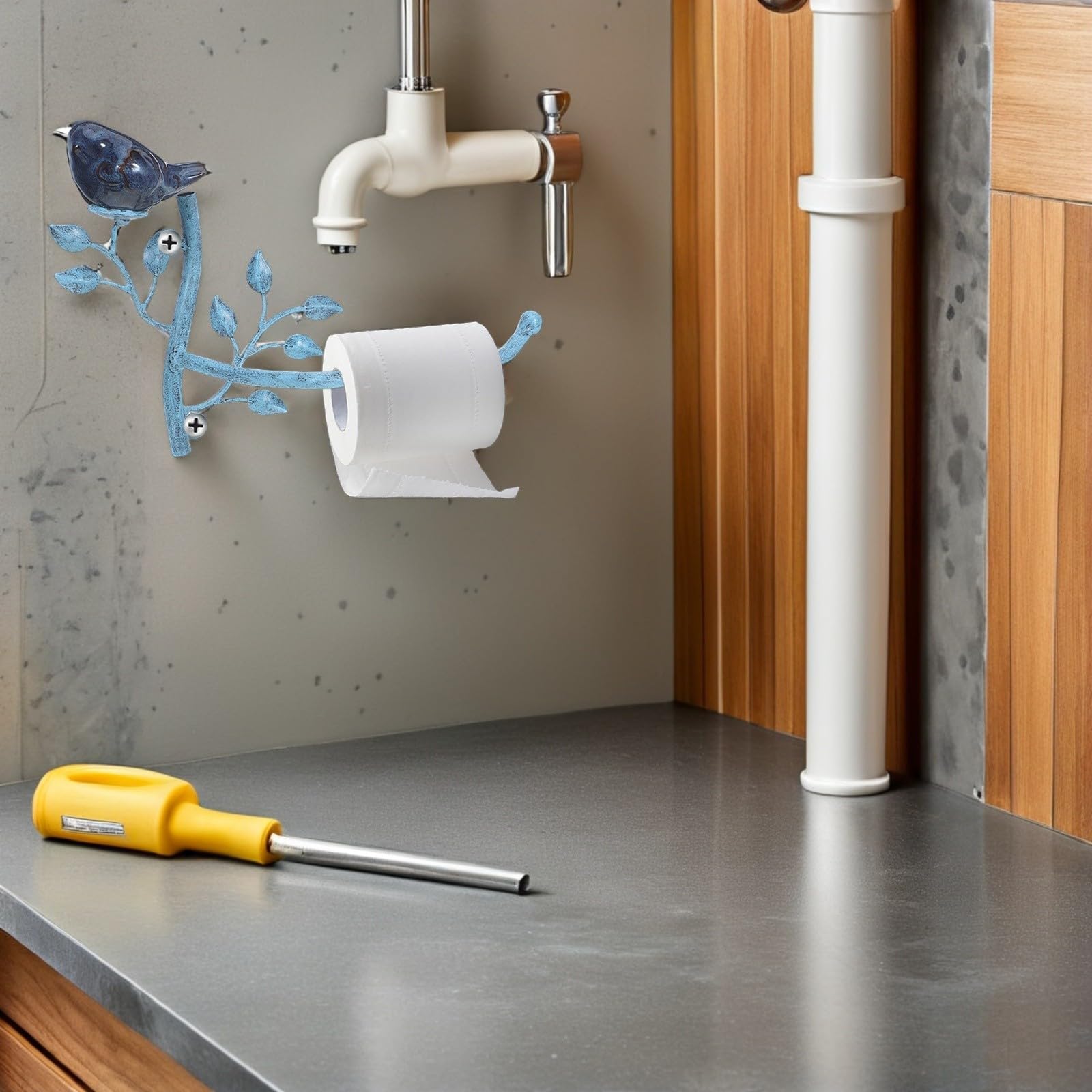 Healeved Portarrollos de Papel Higiénico de Hierro Montaje en Pared Estilo Rama Pájaro, Optimiza Almacenamiento Vertical para Baños Pequeños y Oficinas